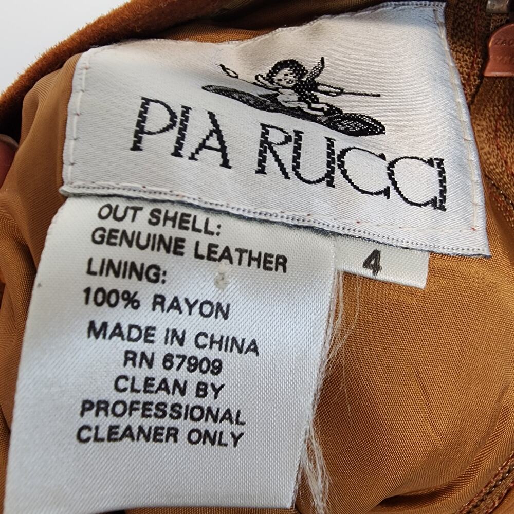 Vintage Pia Rucci Suede Skirt Size 4 23" Cognac Back Slit Knee Length Festival - Picture 11 of 11